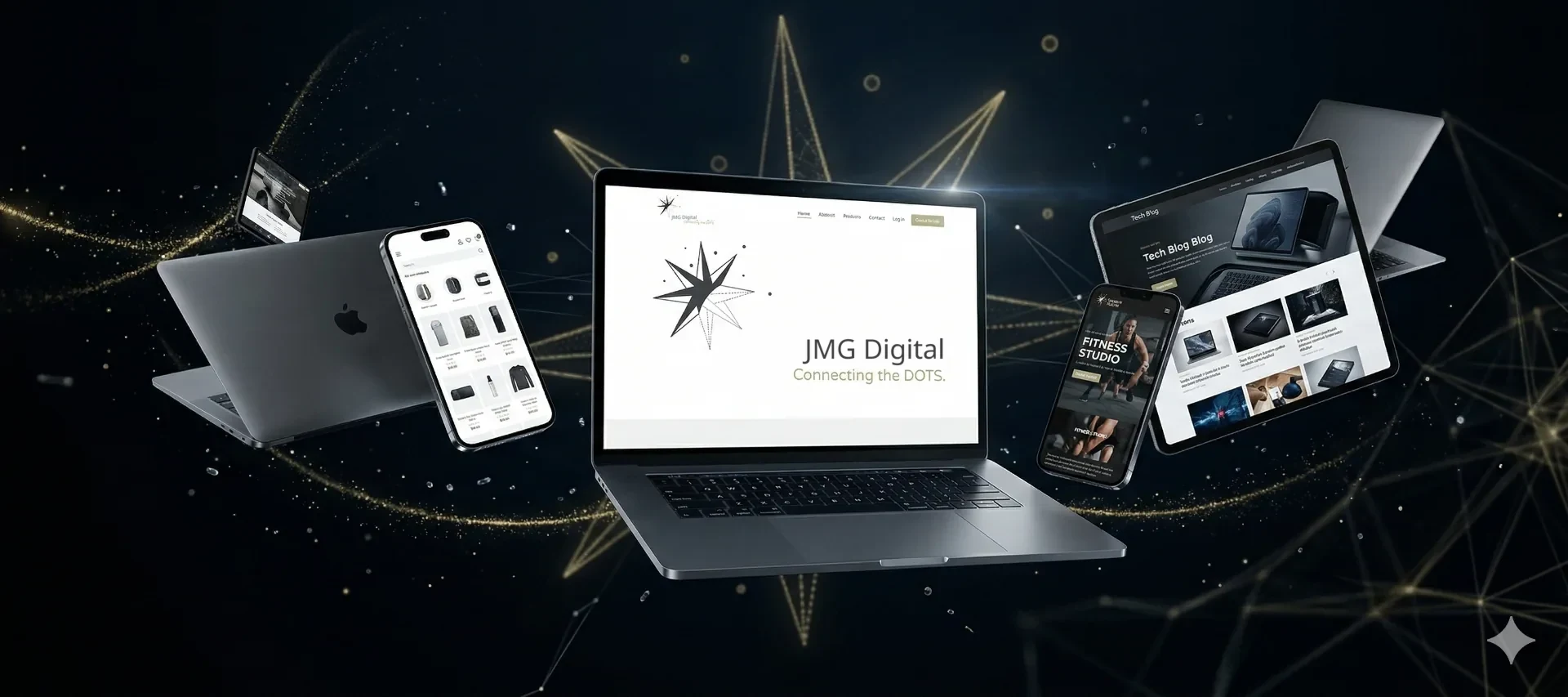 JMG Digital websites and digital projects shown on laptops and phones